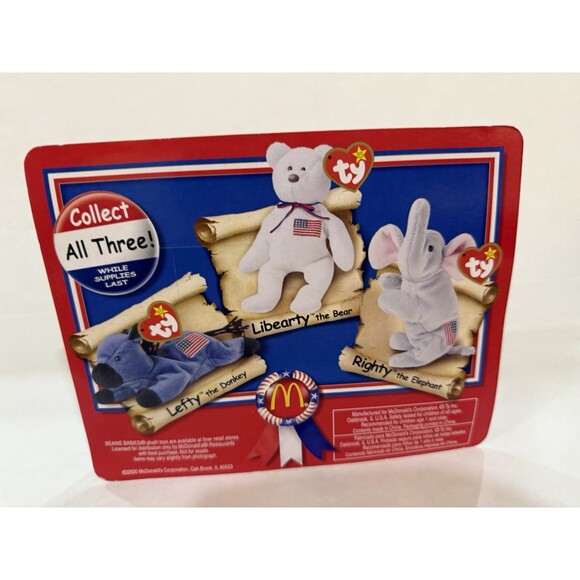 2000 McDonalds Ty Beanie Babies American Trio Lefty Righty & Libearty NEW - Picture 8 of 13